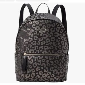KATE SPADE CHELSEA NYLON MEDIUM BACKPACK BLACK LEOPARD TOTE BAG